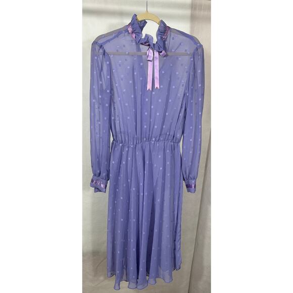 Vintage 1970s Jeri New York Sheer Lavender High-Neck Dress with Satin Accents - Picture 1 of 5